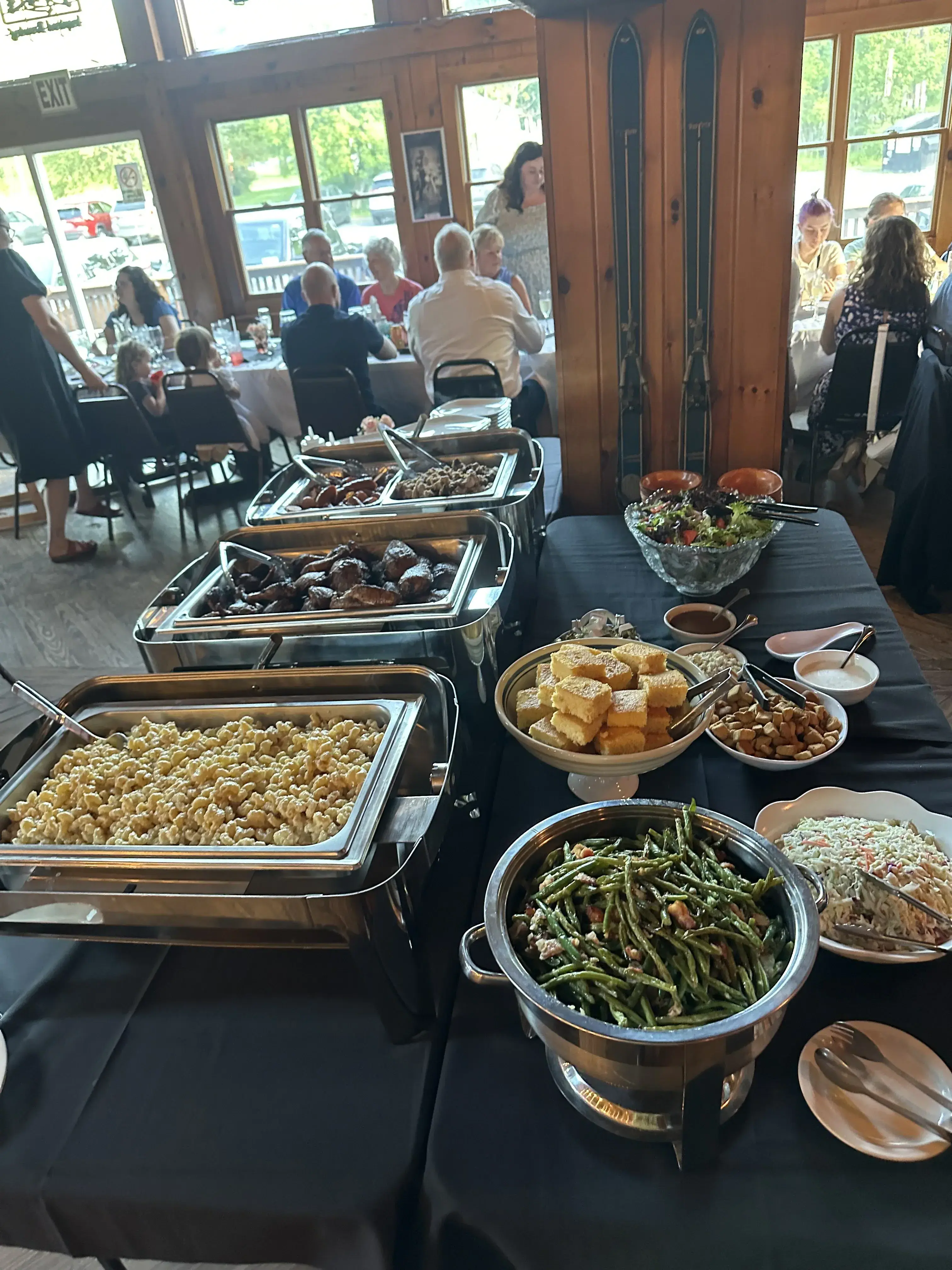 Overhead view of buffet spread with side dishes
