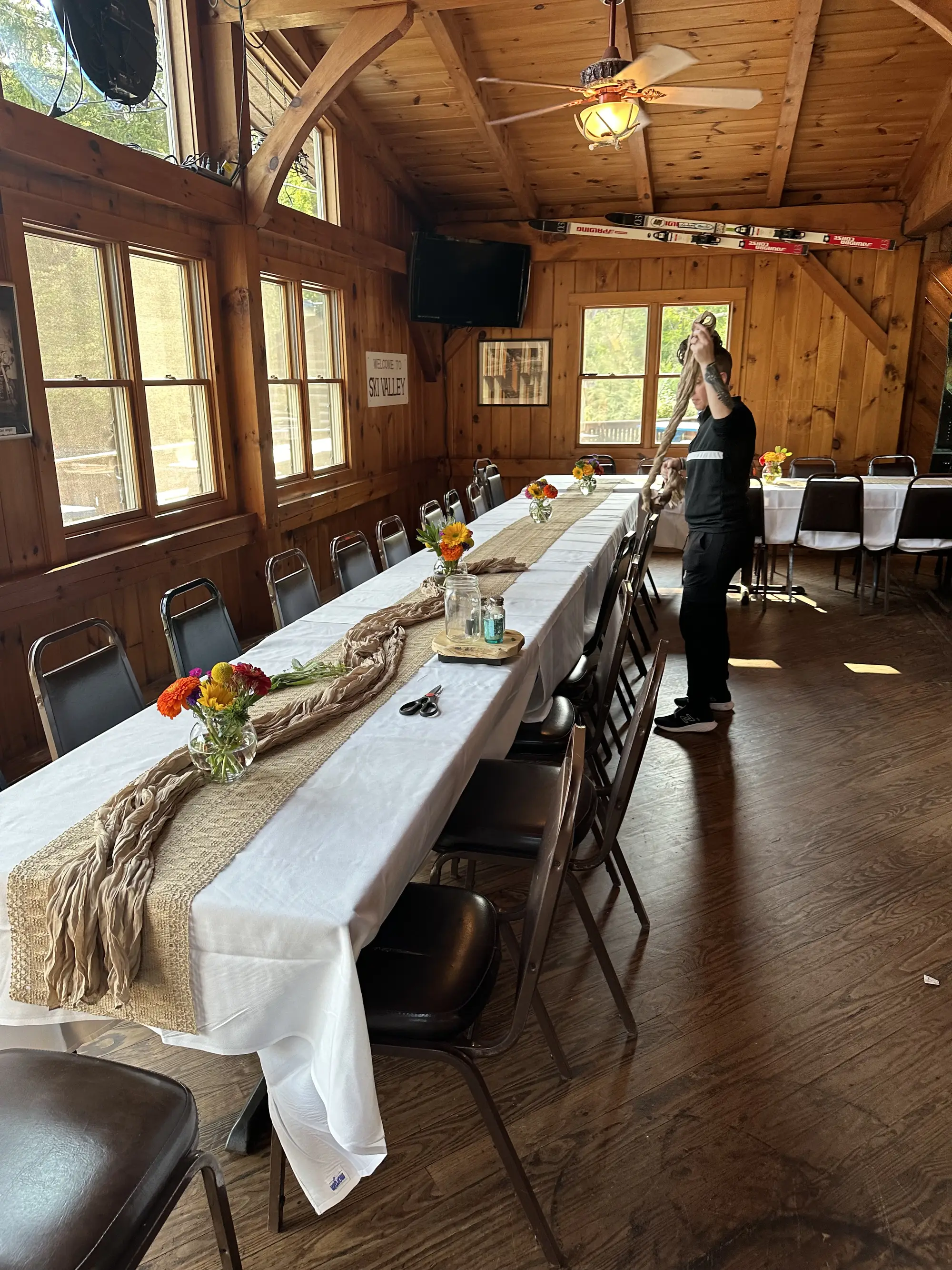 Rustic lodge buffet with multiple stations