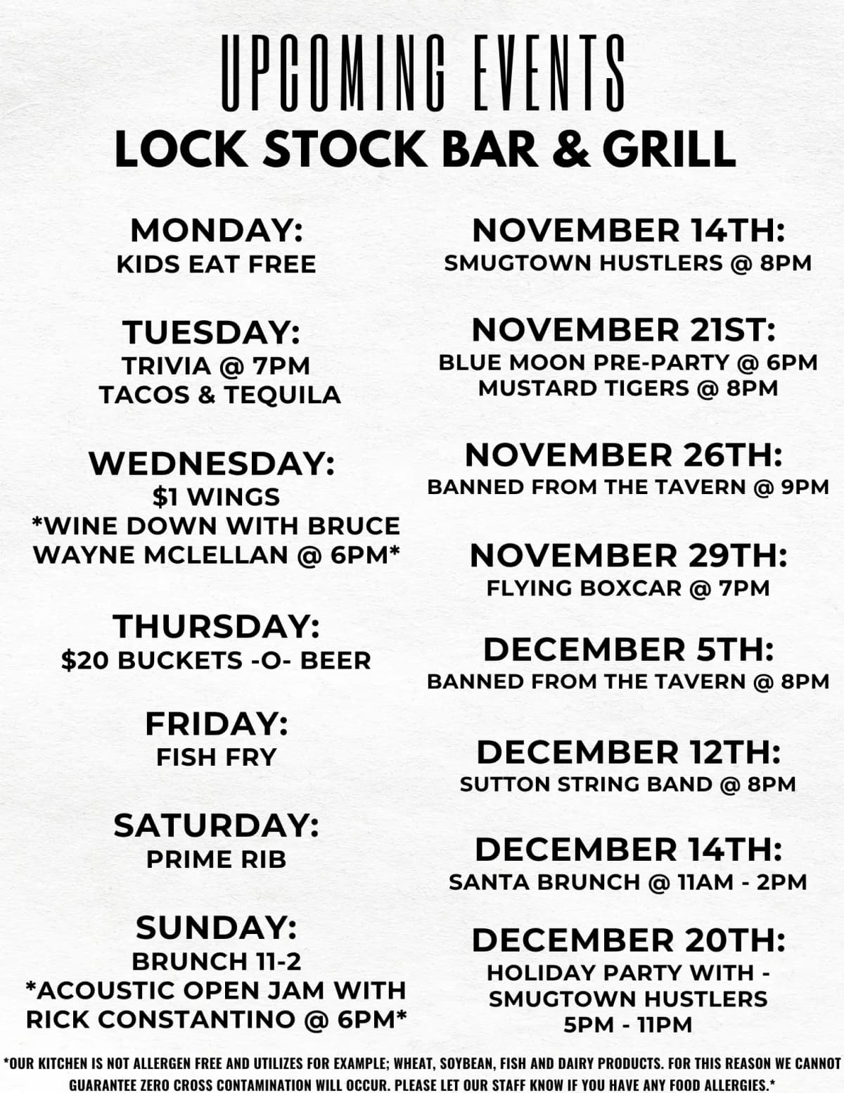 Weekly Specials & Events